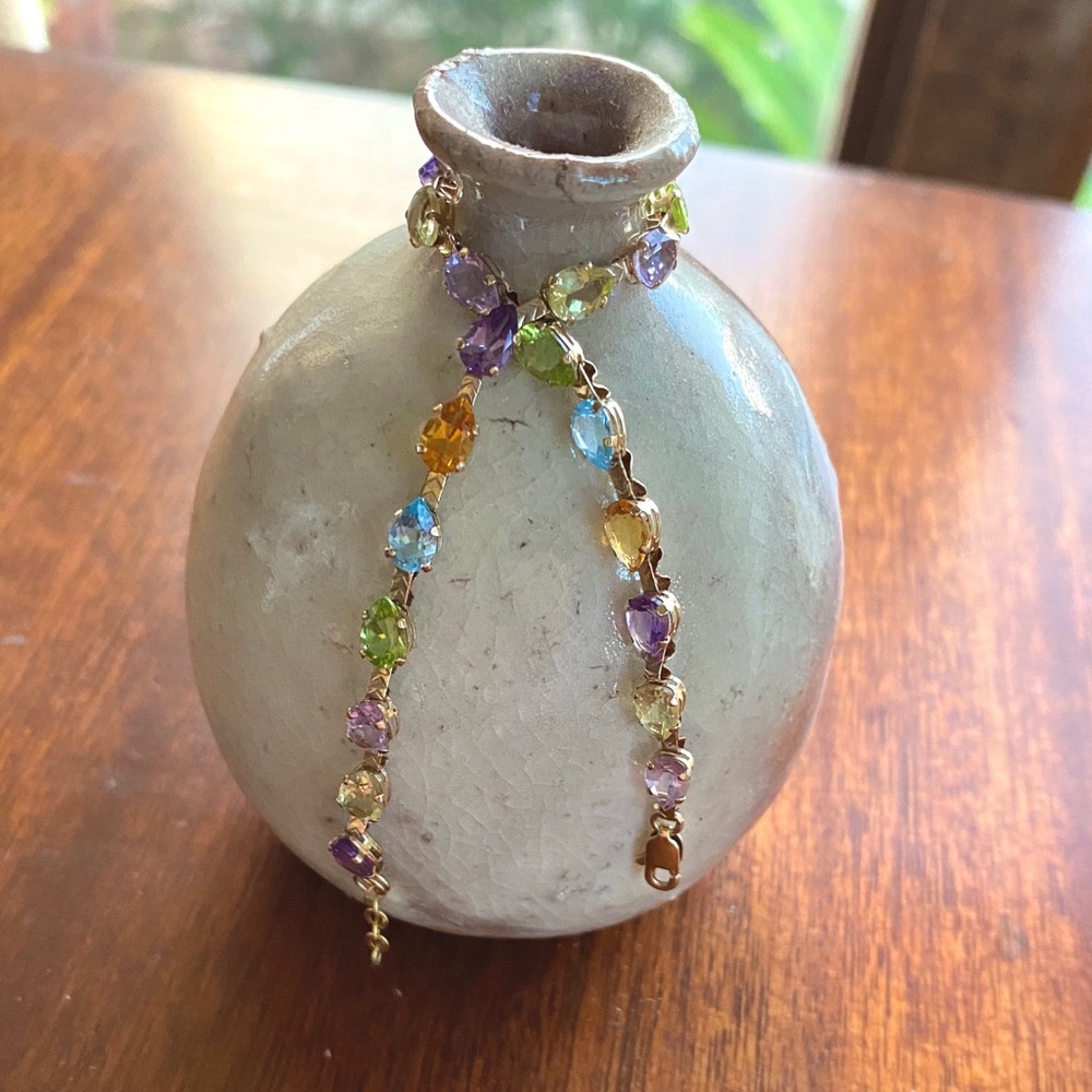 Multi Gemstone/Gold Tennis Bracelet NWOT (See 📝)